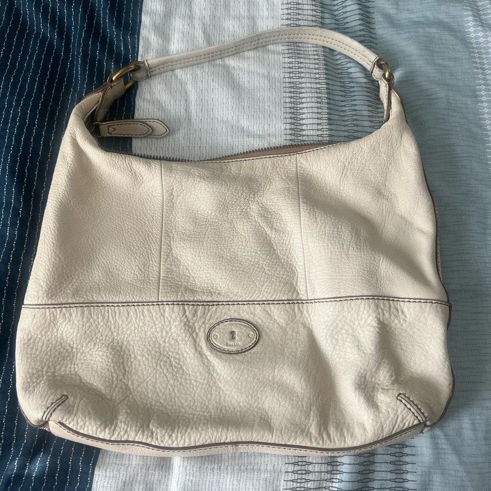 Fossil Cream Leather Shoulder Bag